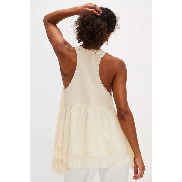 Free People Sunset Treasure Tunic Top Embroidered Beaded Lace Cotton L 280461 - Picture 4 of 9